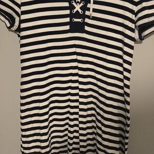 Striped Navy and White Lace-Up Shirt